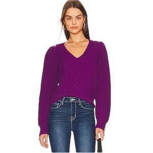 JOIE Menara Wool Purple Cable Knit Vneck Sweater Top